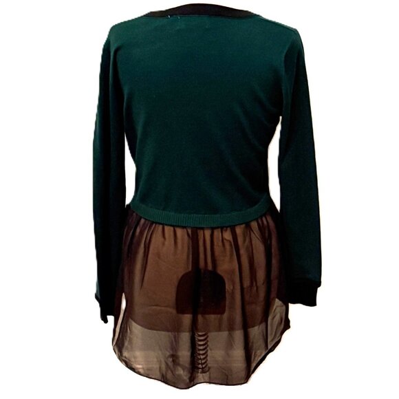 Patrizia Luca Milano Green Mixed Media Scoop Neck Sweater Small Tunic Shirt Top - Picture 5 of 8